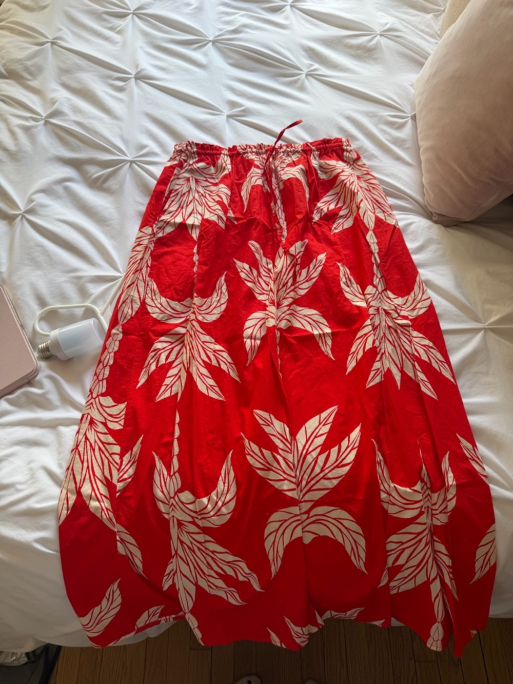 H&M Red Tropical Midi Skirt